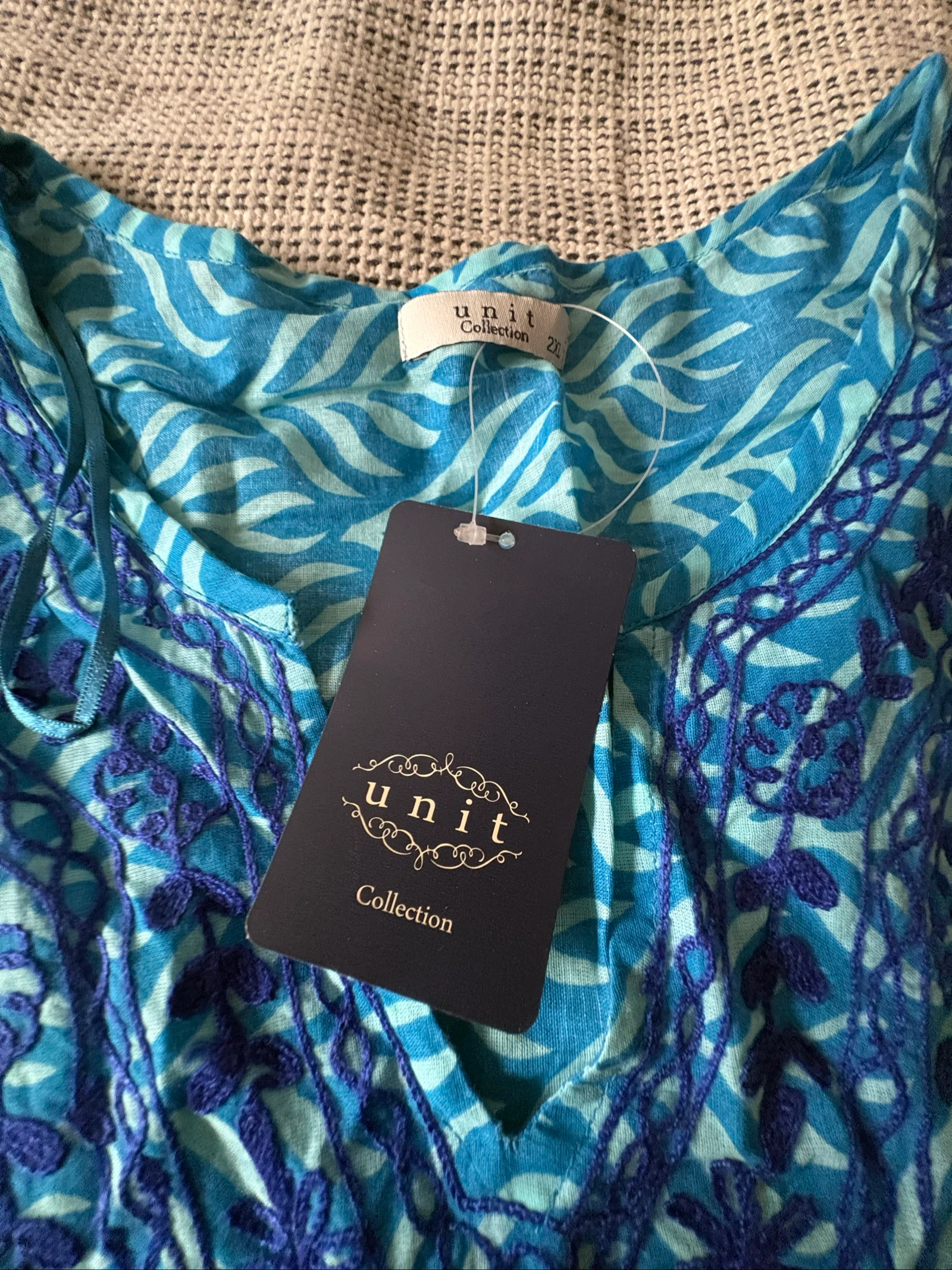 ethnische caftan tuniek strand unit 2xl 100% katoen blauw bedrukt – photo 3